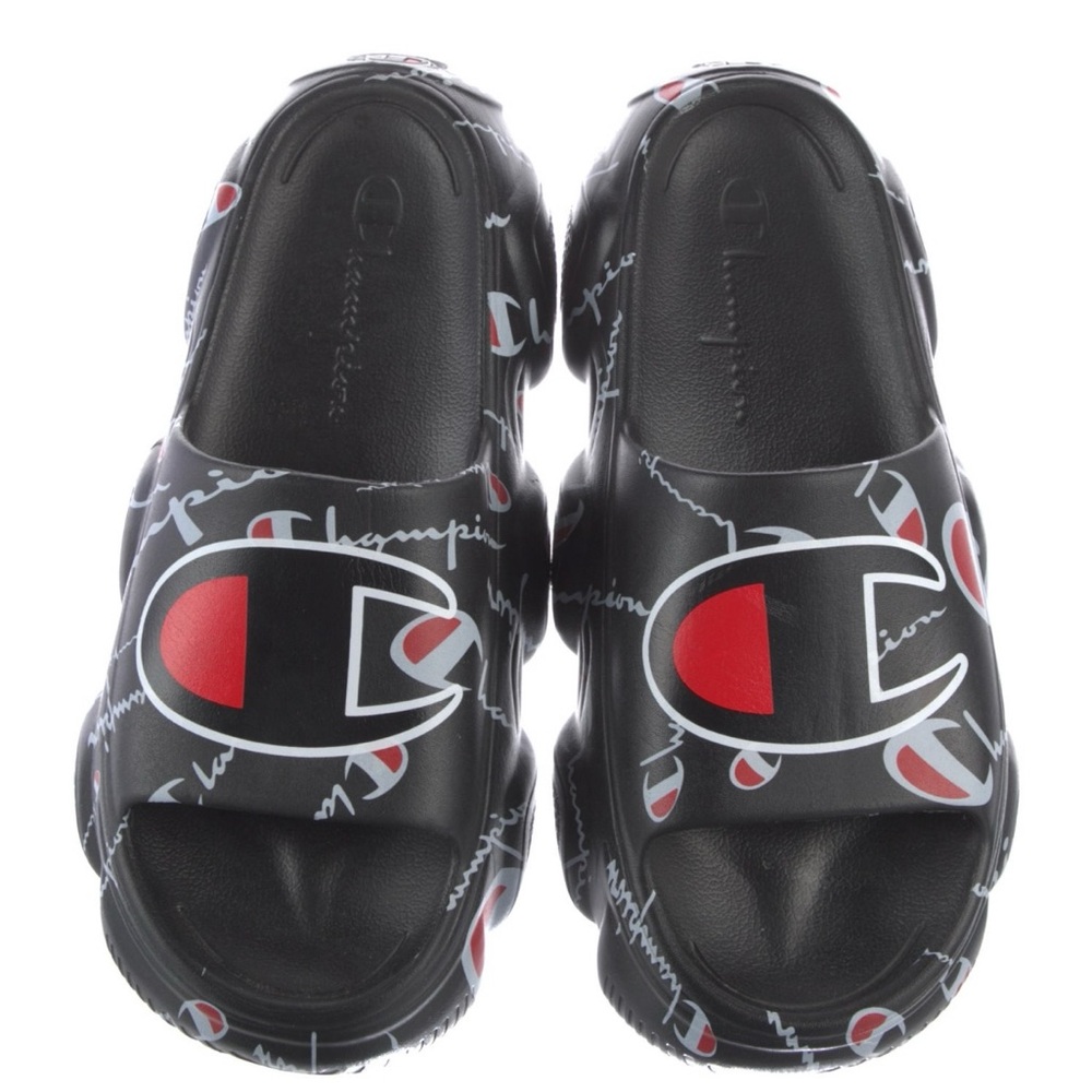 Champion Black and Red Logo Slippers